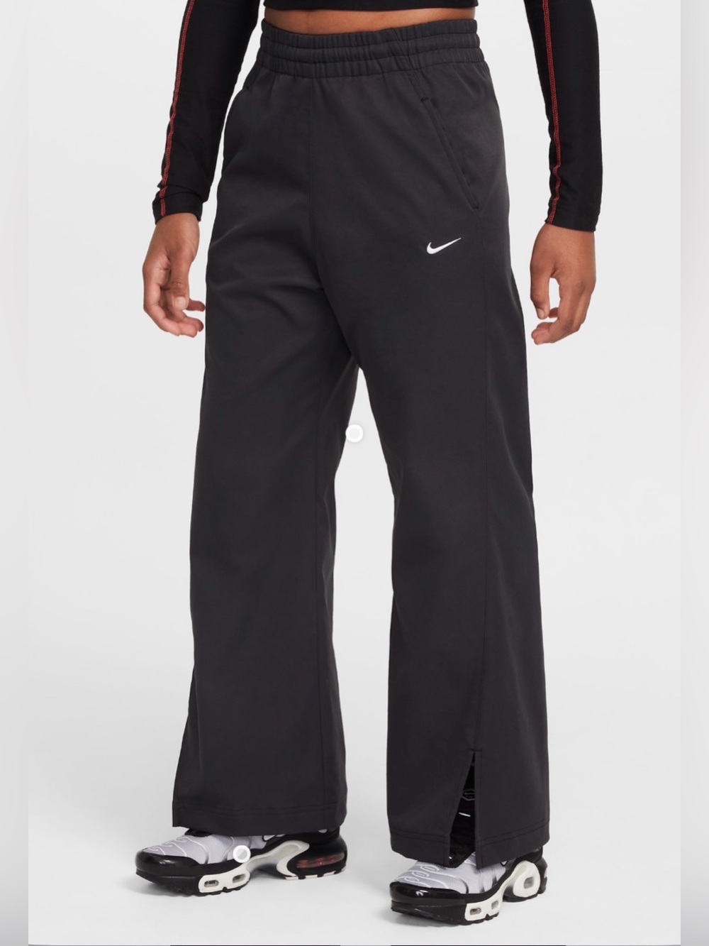 Nike Girls' Sportswear Woven Wide-Leg Pants - Black. Size L